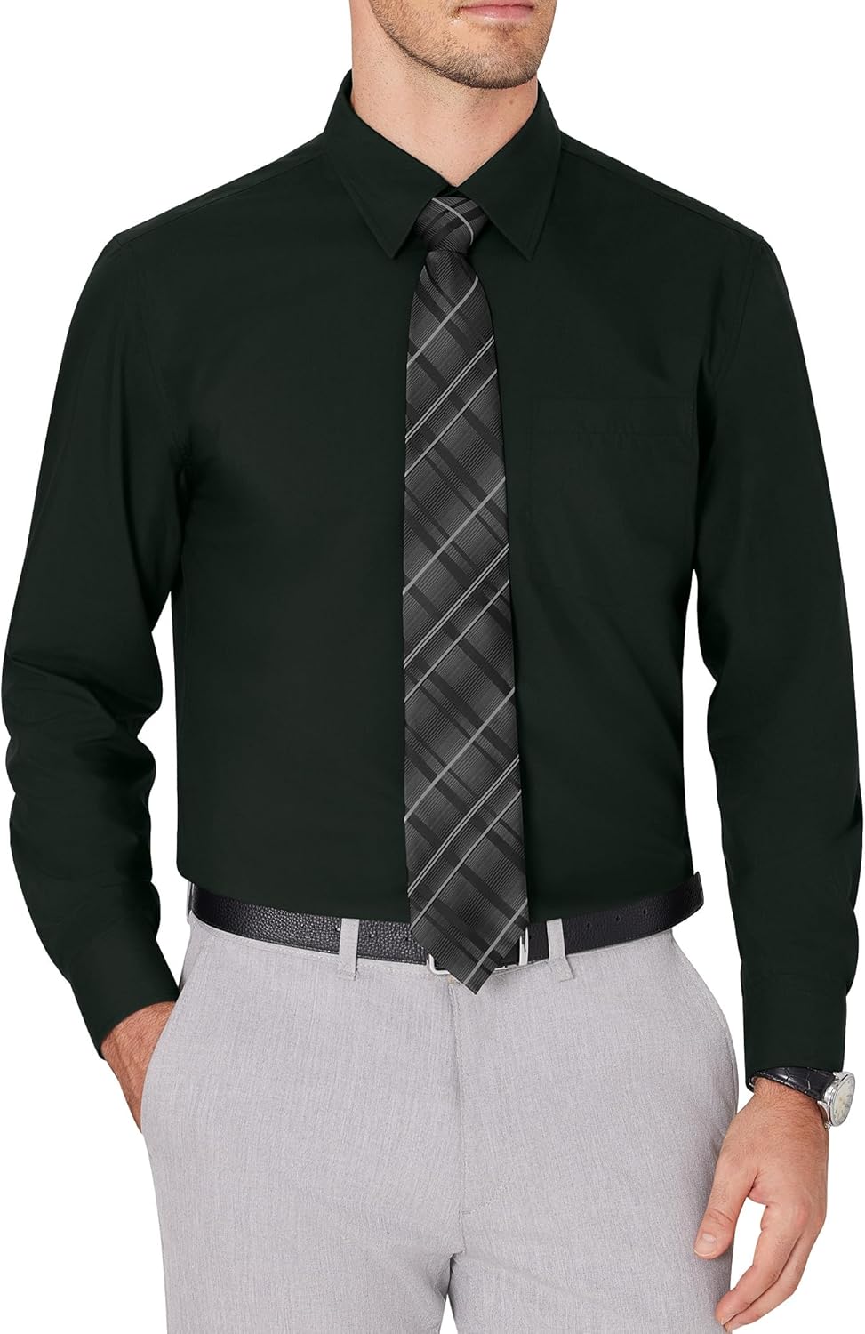 Men's Dress Shirts Wrinkle Free Long Sleeve Formal Shirt Solid Button Down Shirt - Picture 61 of 126
