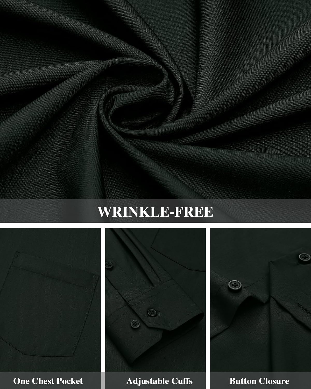Men's Dress Shirts Wrinkle Free Long Sleeve Formal Shirt Solid Button Down Shirt - Picture 64 of 126