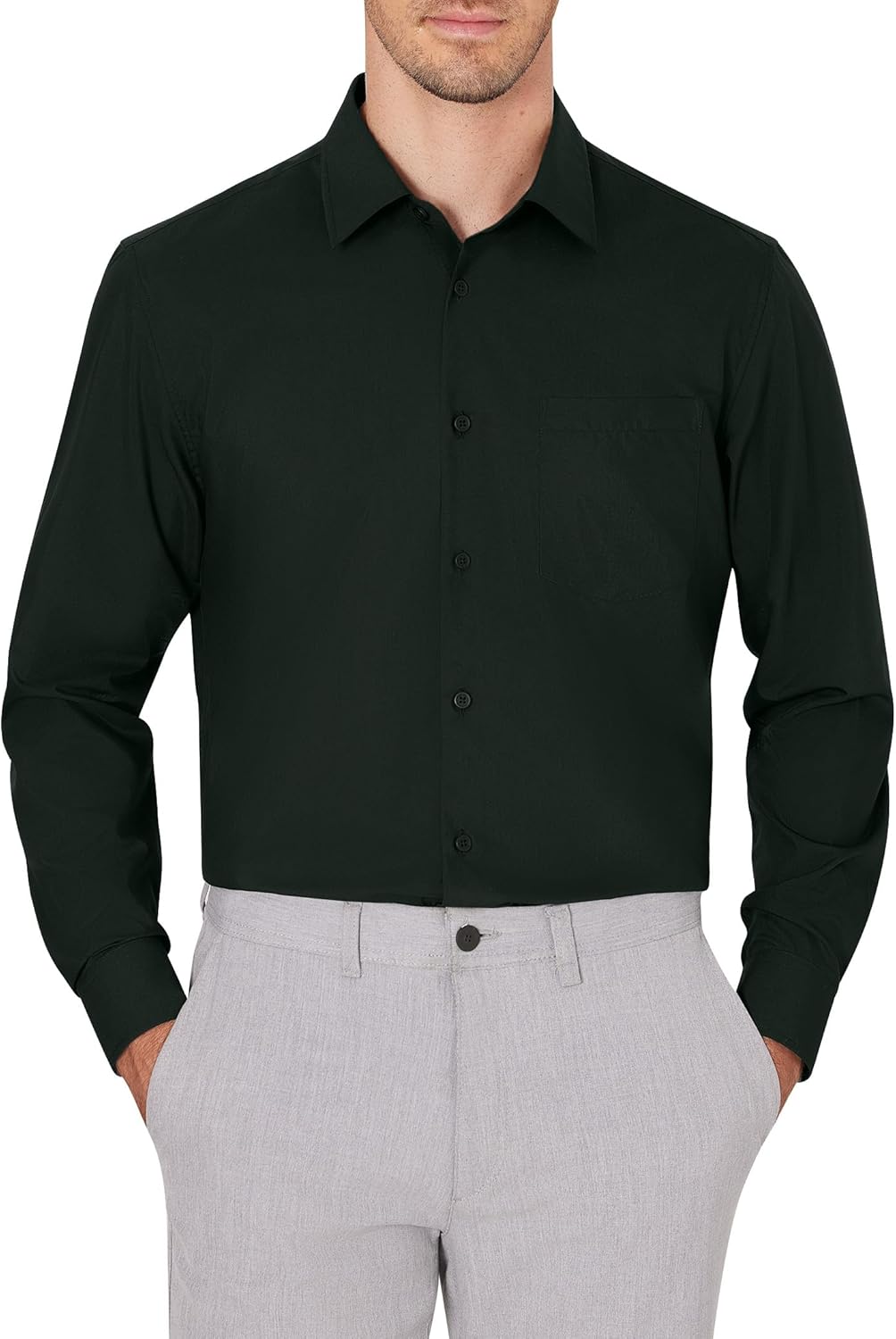 Men's Dress Shirts Wrinkle Free Long Sleeve Formal Shirt Solid Button Down Shirt - Picture 66 of 126