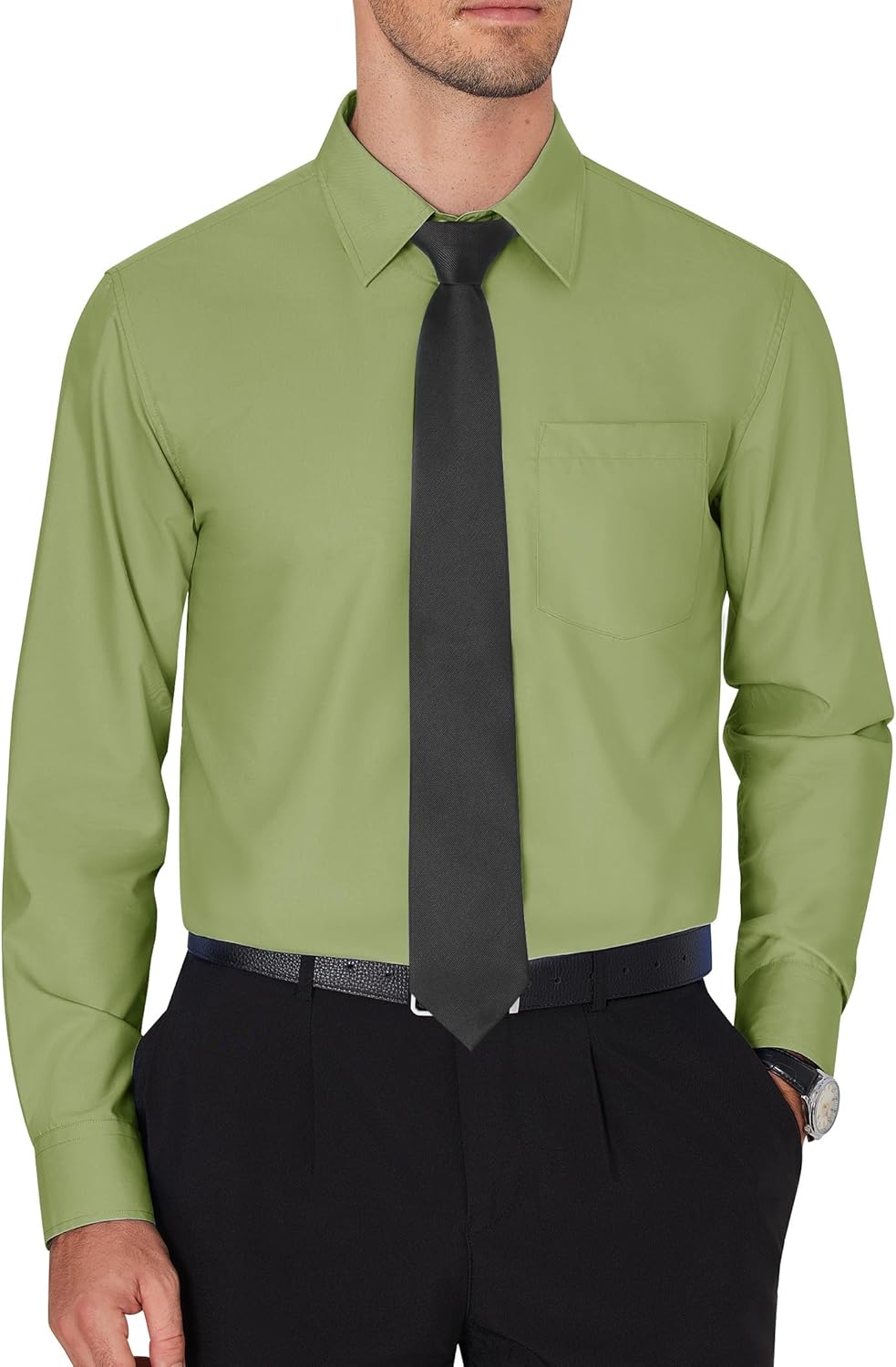 Men's Dress Shirts Wrinkle Free Long Sleeve Formal Shirt Solid Button Down Shirt - Picture 67 of 126