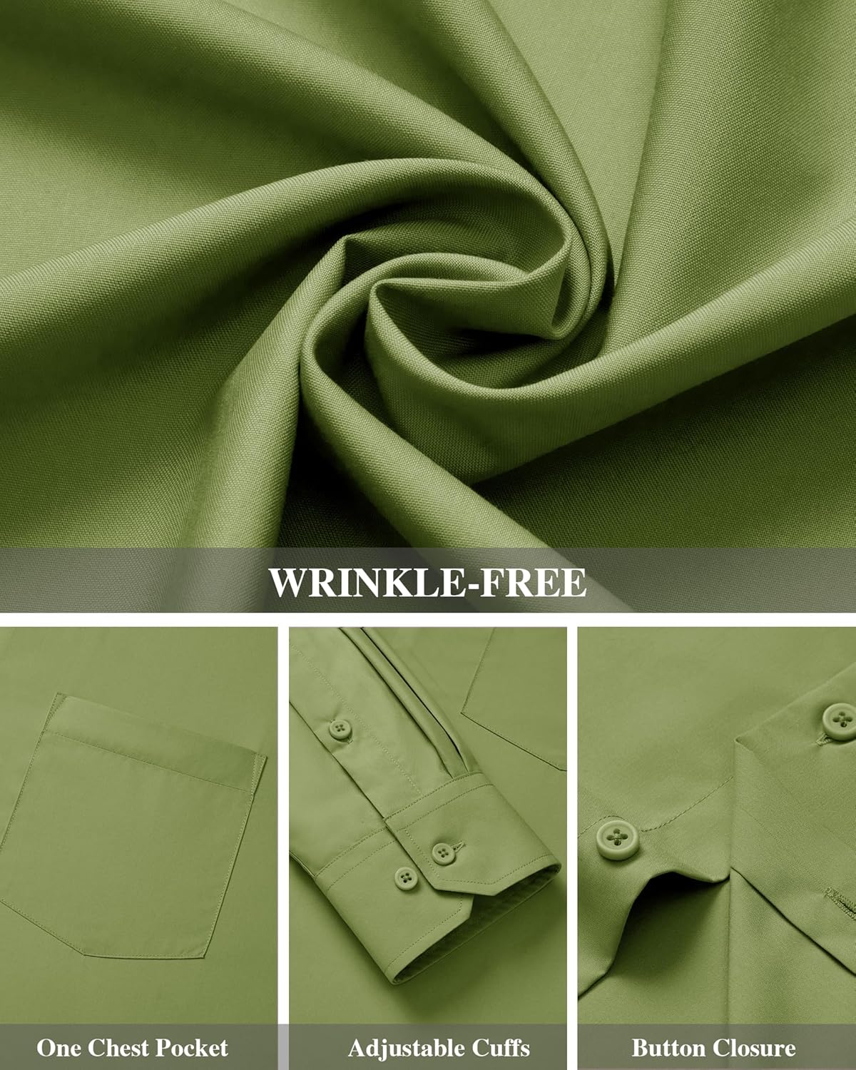 Men's Dress Shirts Wrinkle Free Long Sleeve Formal Shirt Solid Button Down Shirt - Picture 70 of 126