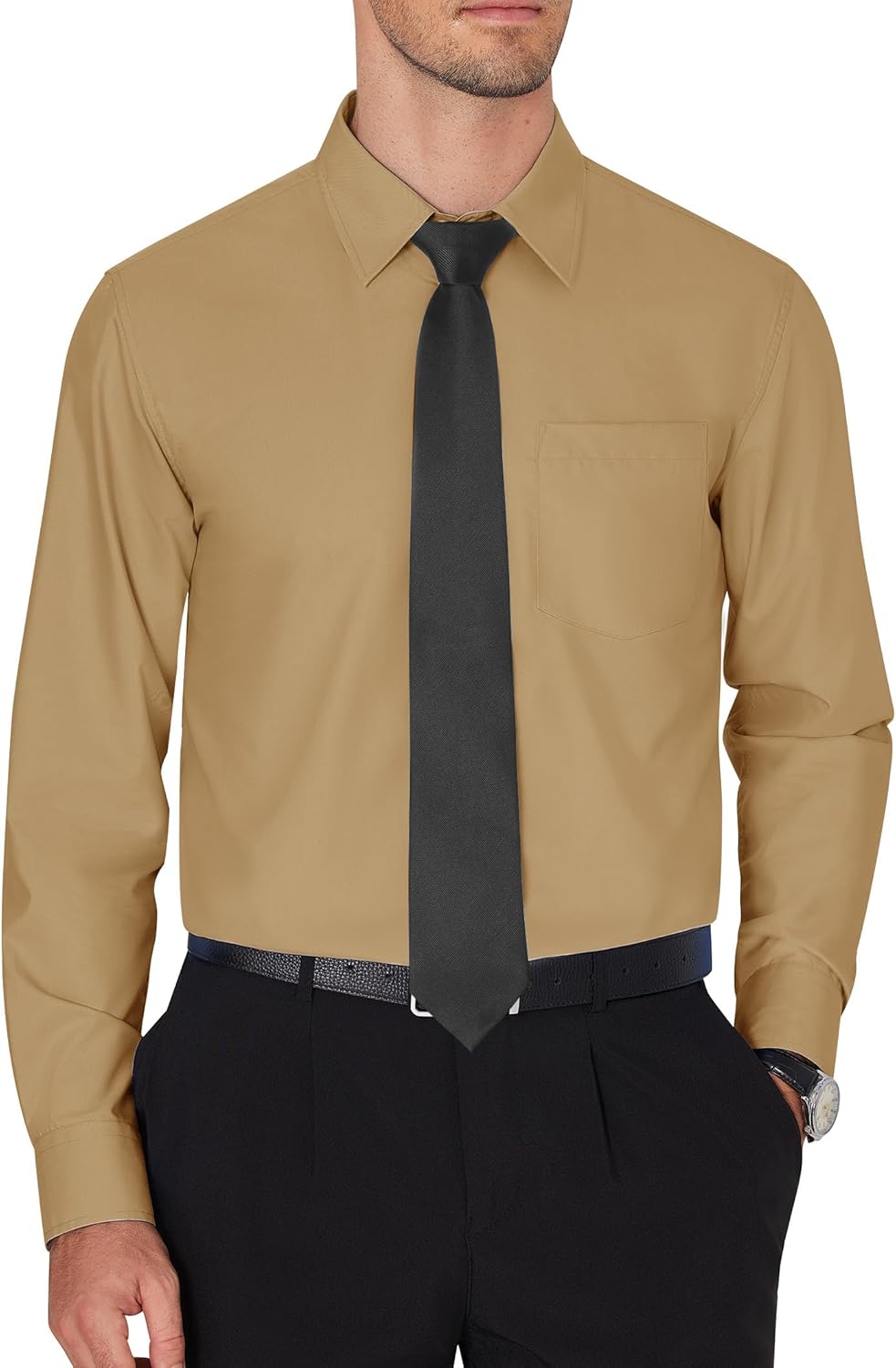 Men's Dress Shirts Wrinkle Free Long Sleeve Formal Shirt Solid Button Down Shirt - Picture 73 of 126
