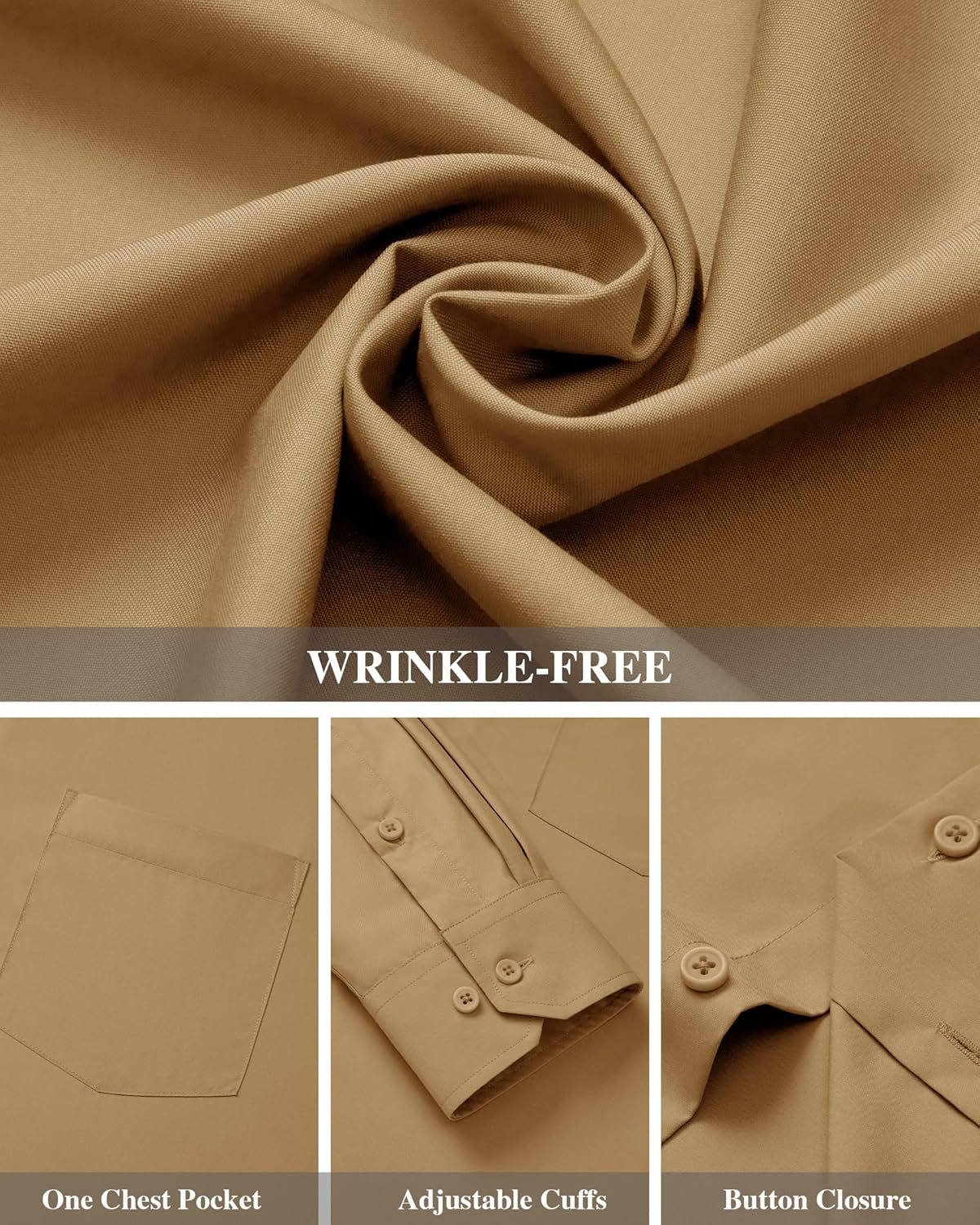 Men's Dress Shirts Wrinkle Free Long Sleeve Formal Shirt Solid Button Down Shirt - Picture 76 of 126