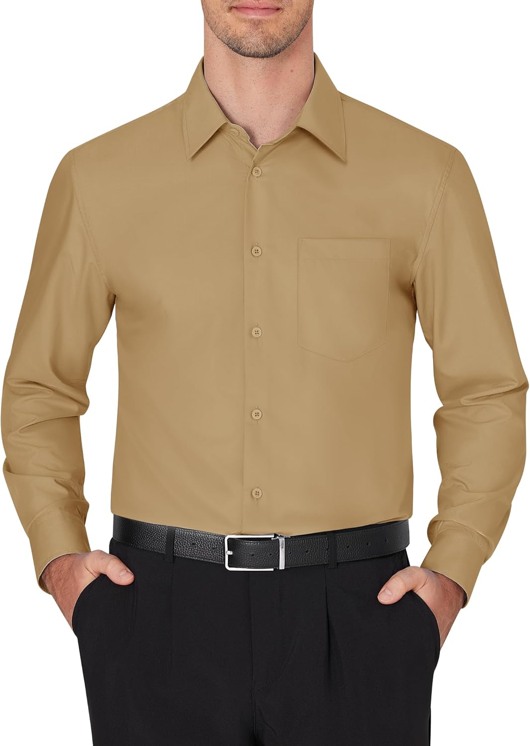 Men's Dress Shirts Wrinkle Free Long Sleeve Formal Shirt Solid Button Down Shirt - Picture 78 of 126