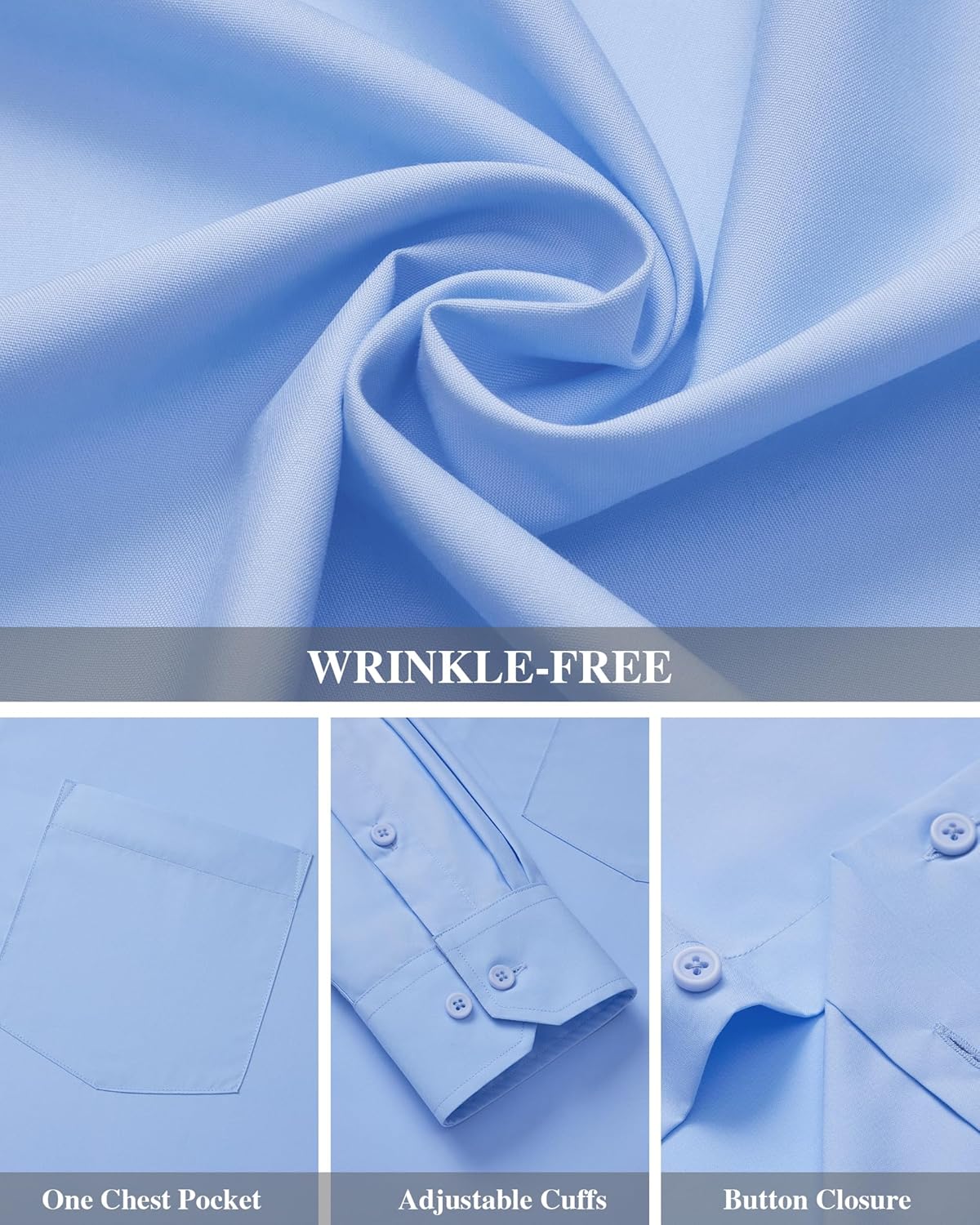 Men's Dress Shirts Wrinkle Free Long Sleeve Formal Shirt Solid Button Down Shirt - Picture 82 of 126