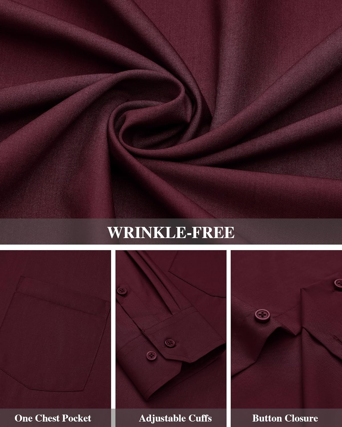 Men's Dress Shirts Wrinkle Free Long Sleeve Formal Shirt Solid Button Down Shirt - Picture 88 of 126