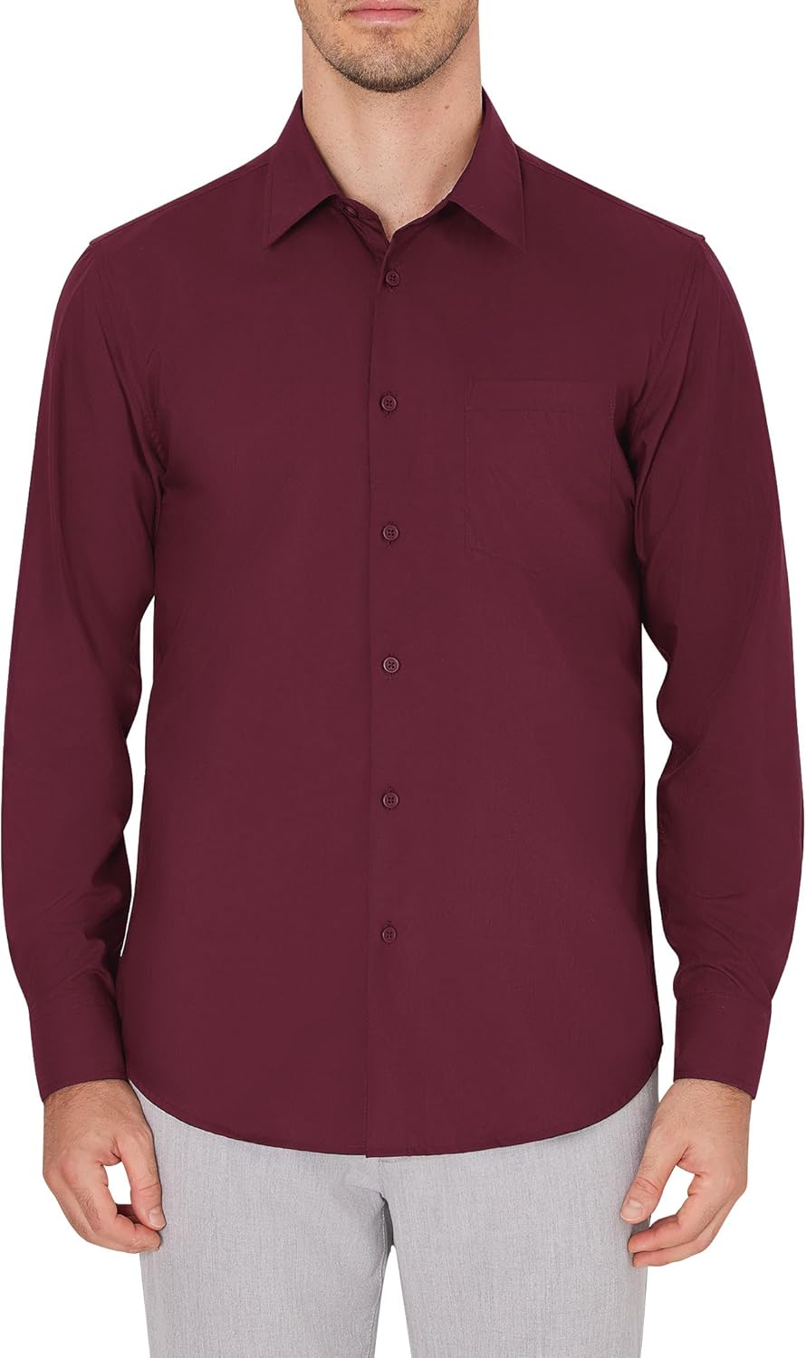 Men's Dress Shirts Wrinkle Free Long Sleeve Formal Shirt Solid Button Down Shirt - Picture 89 of 126