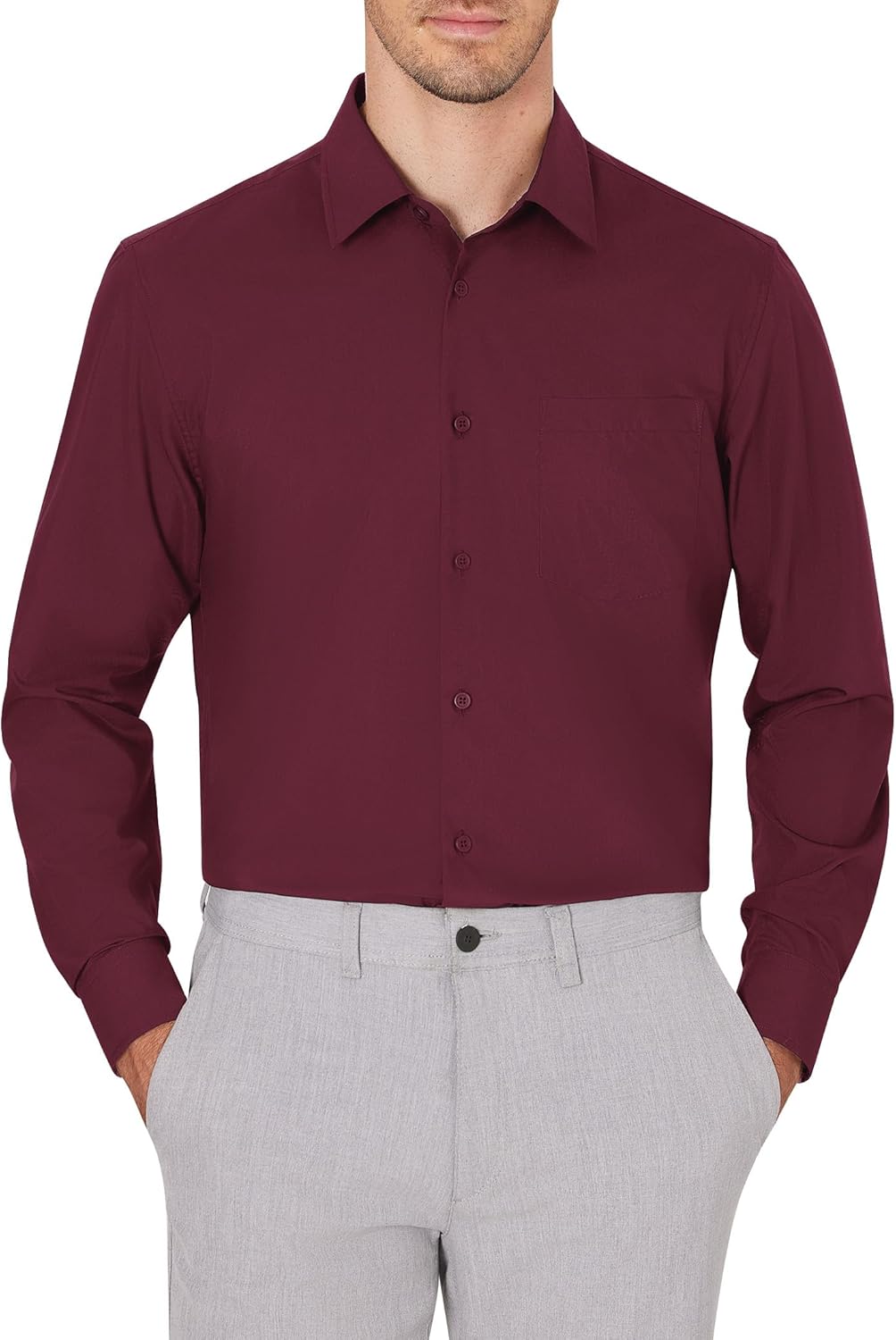 Men's Dress Shirts Wrinkle Free Long Sleeve Formal Shirt Solid Button Down Shirt - Picture 90 of 126
