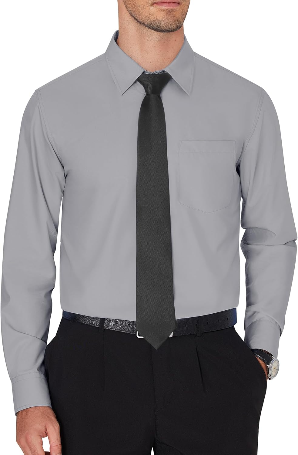 Men's Dress Shirts Wrinkle Free Long Sleeve Formal Shirt Solid Button Down Shirt - Picture 91 of 126