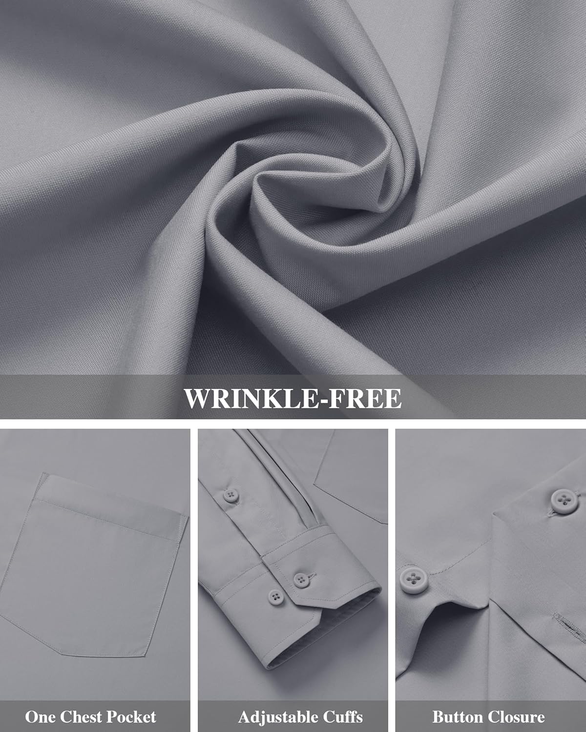 Men's Dress Shirts Wrinkle Free Long Sleeve Formal Shirt Solid Button Down Shirt - Picture 94 of 126