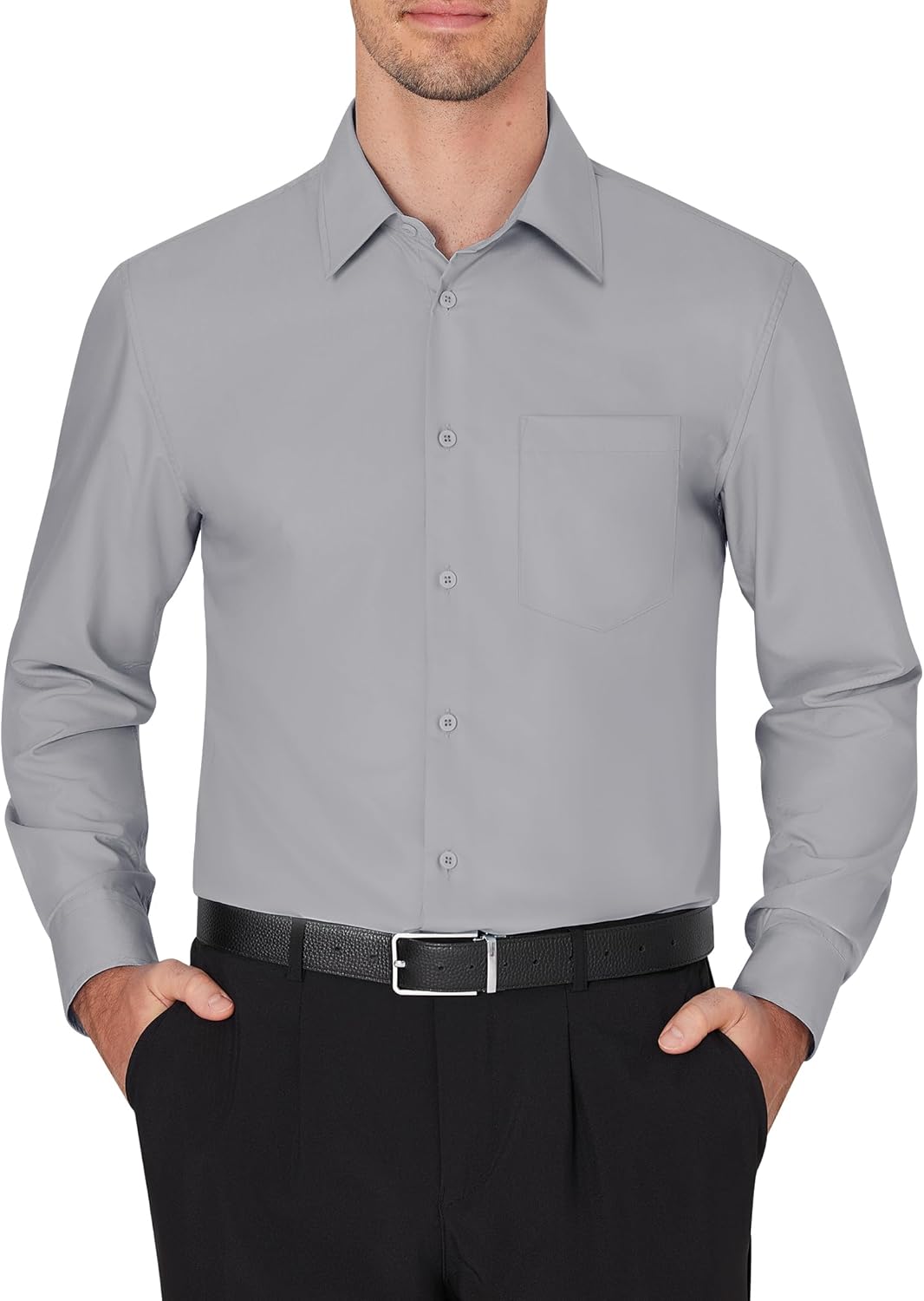 Men's Dress Shirts Wrinkle Free Long Sleeve Formal Shirt Solid Button Down Shirt - Picture 96 of 126