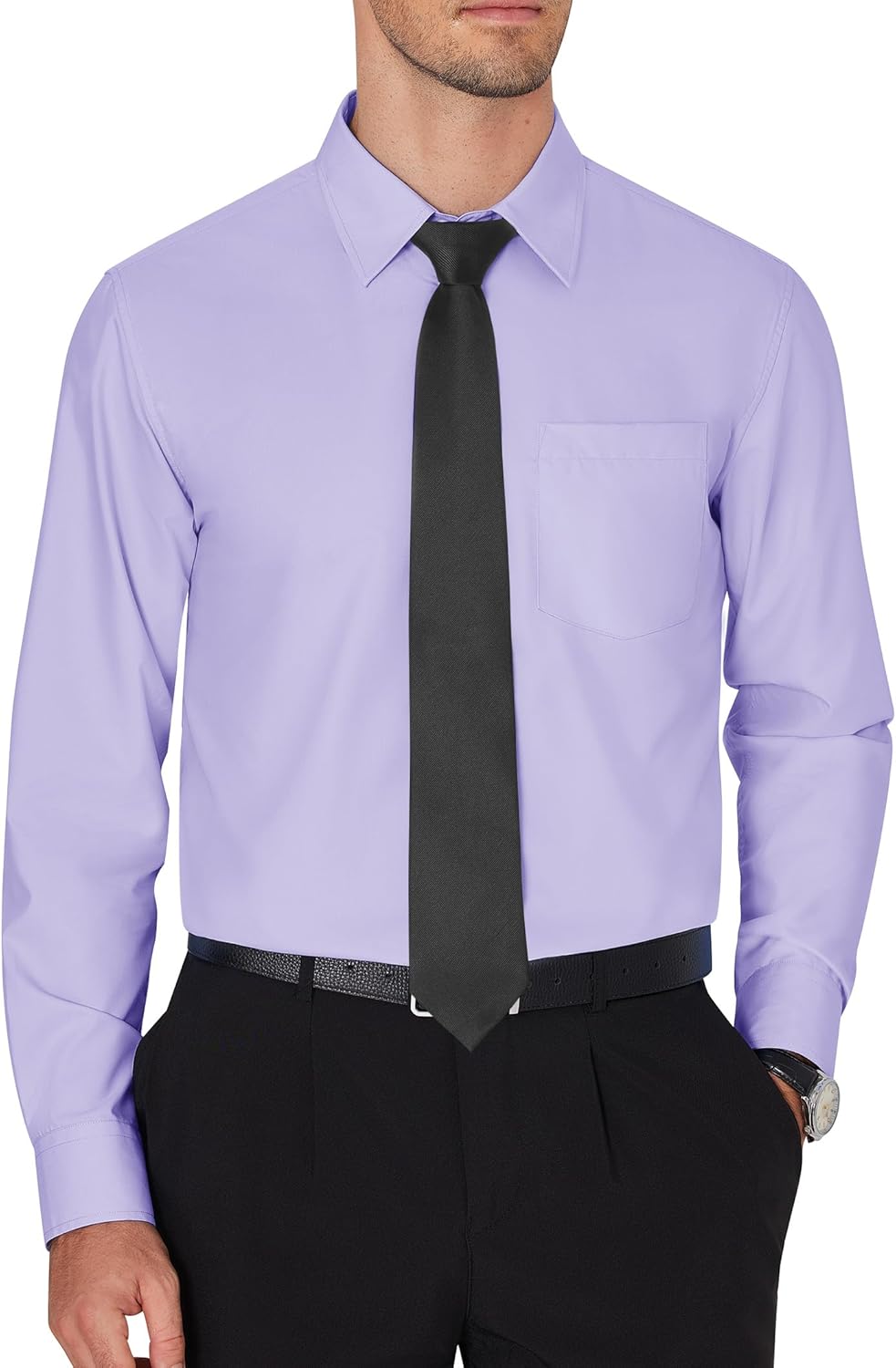 Men's Dress Shirts Wrinkle Free Long Sleeve Formal Shirt Solid Button Down Shirt - Picture 97 of 126