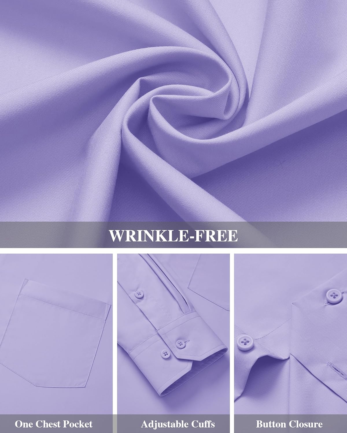 Men's Dress Shirts Wrinkle Free Long Sleeve Formal Shirt Solid Button Down Shirt - Picture 100 of 126