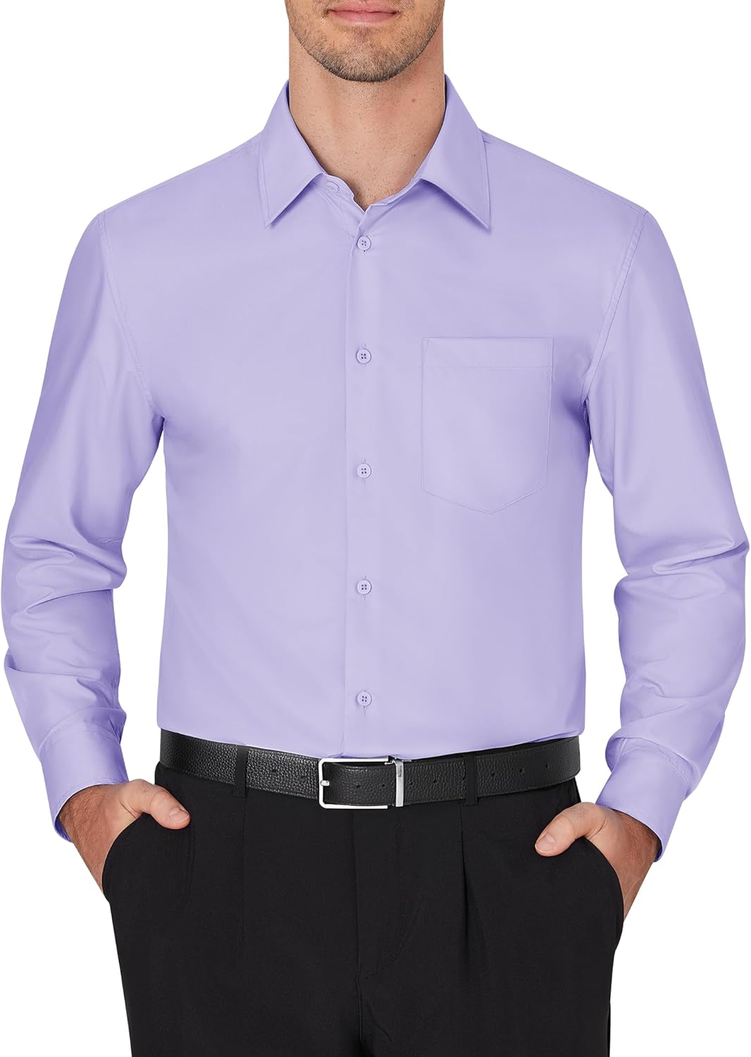 Men's Dress Shirts Wrinkle Free Long Sleeve Formal Shirt Solid Button Down Shirt - Picture 102 of 126