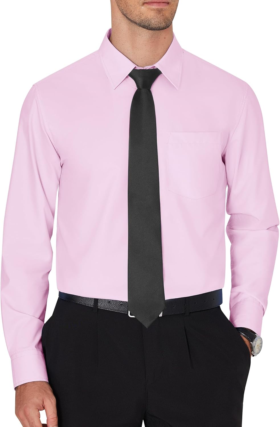 Men's Dress Shirts Wrinkle Free Long Sleeve Formal Shirt Solid Button Down Shirt - Picture 103 of 126