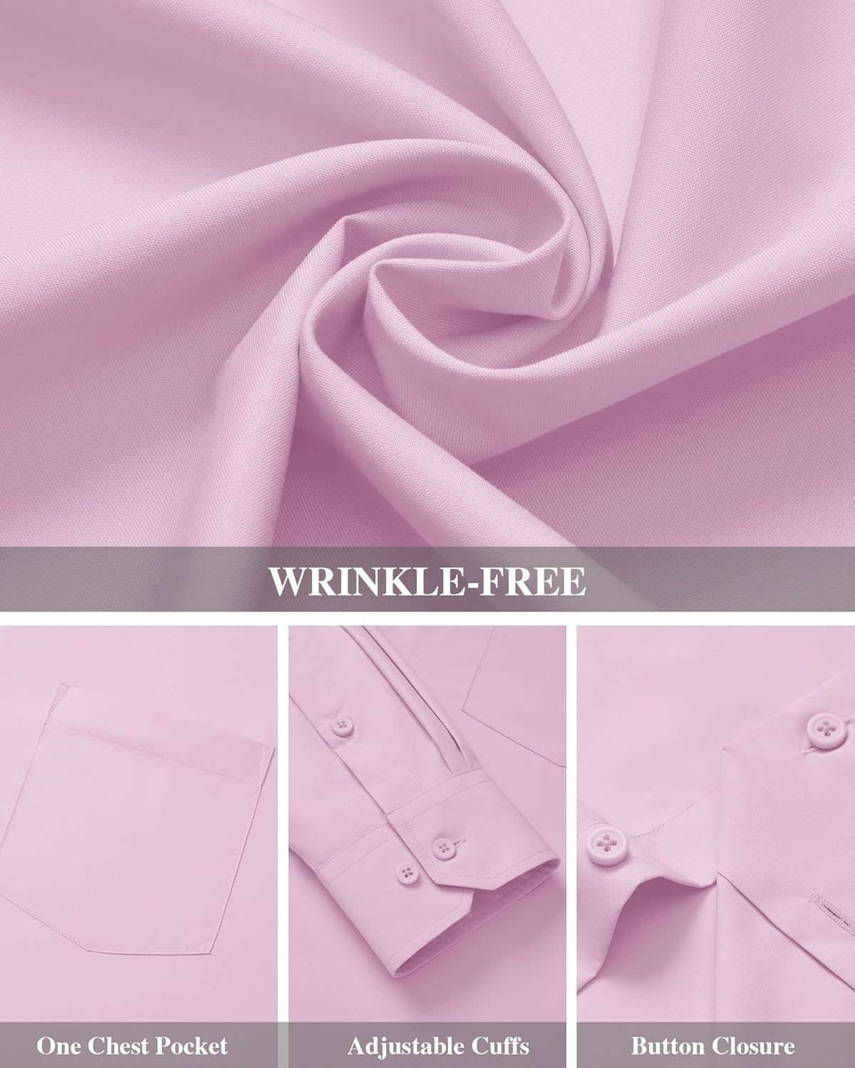 Men's Dress Shirts Wrinkle Free Long Sleeve Formal Shirt Solid Button Down Shirt - Picture 106 of 126