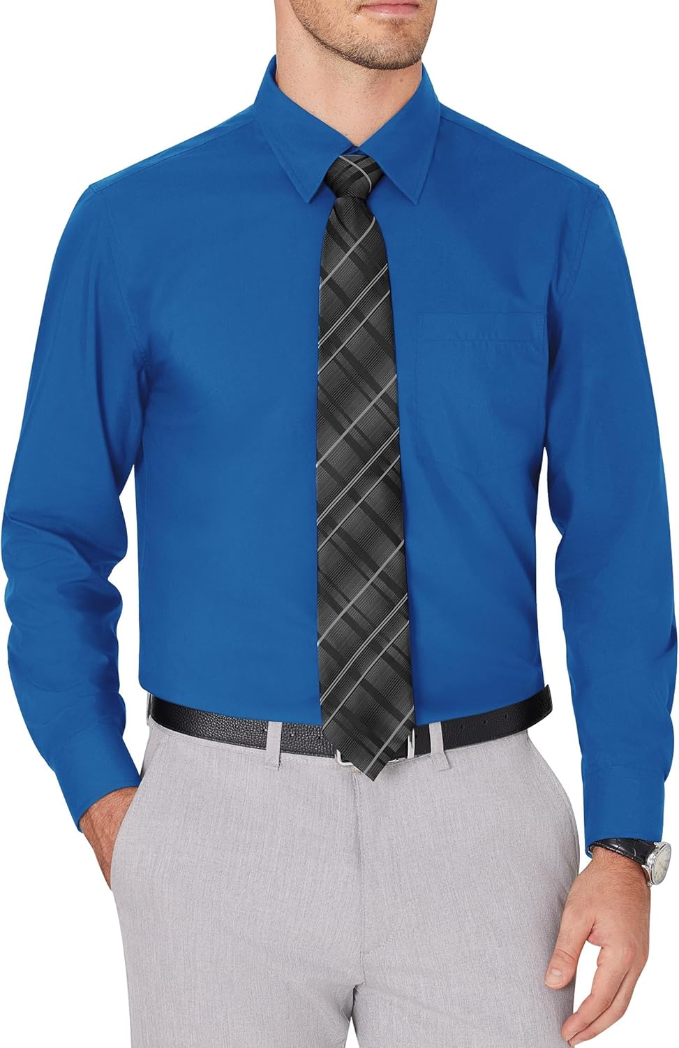 Men's Dress Shirts Wrinkle Free Long Sleeve Formal Shirt Solid Button Down Shirt - Picture 109 of 126