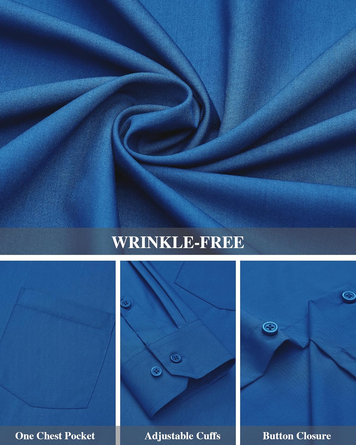 Men's Dress Shirts Wrinkle Free Long Sleeve Formal Shirt Solid Button Down Shirt - Picture 112 of 126