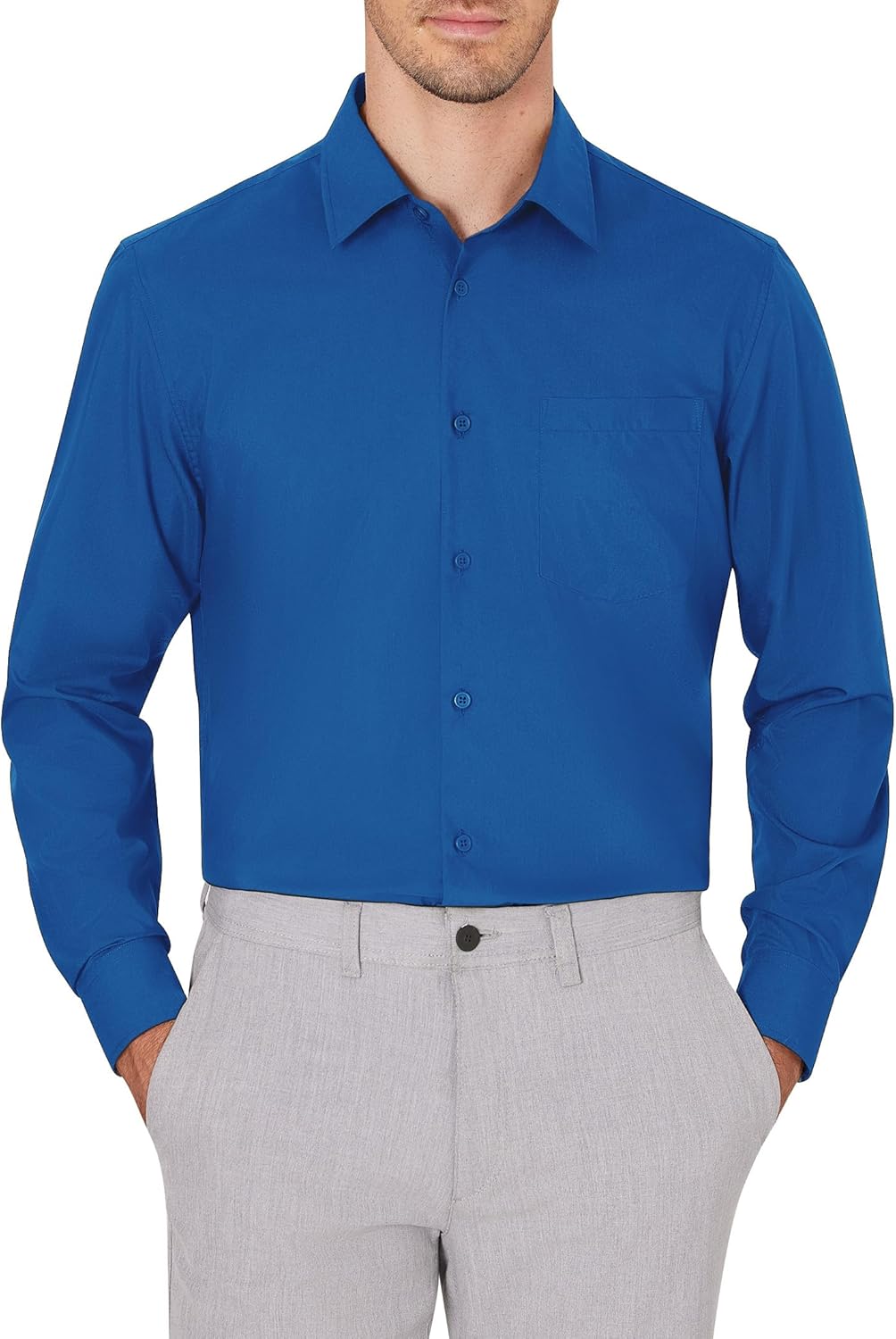 Men's Dress Shirts Wrinkle Free Long Sleeve Formal Shirt Solid Button Down Shirt - Picture 114 of 126