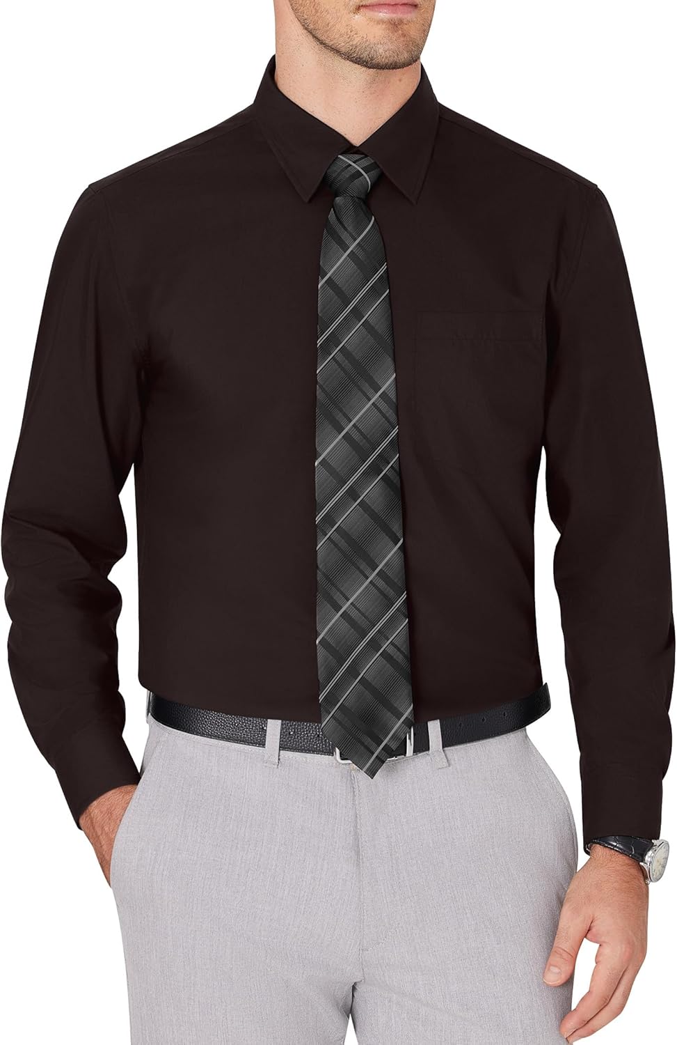 Men's Dress Shirts Wrinkle Free Long Sleeve Formal Shirt Solid Button Down Shirt - Picture 115 of 126