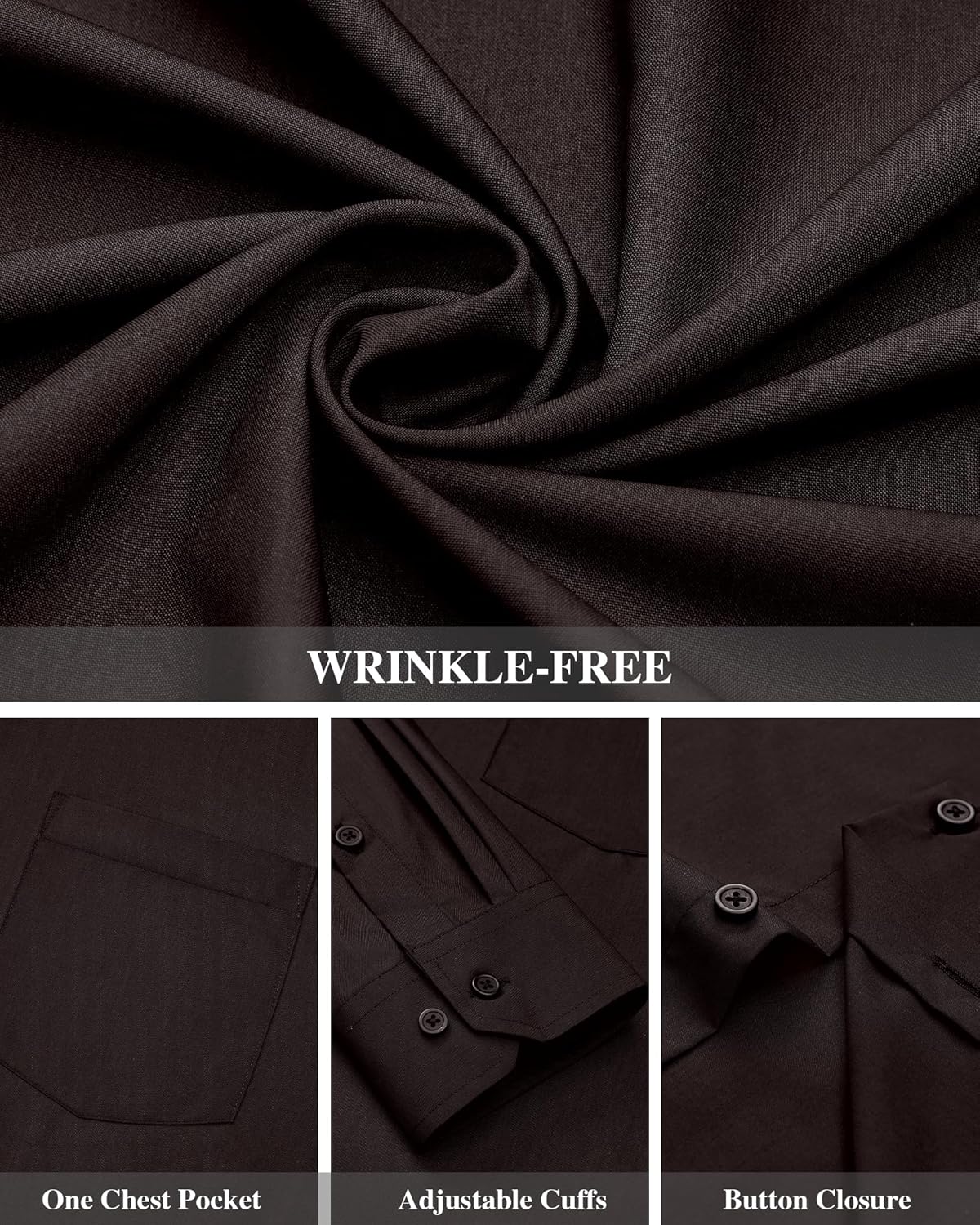 Men's Dress Shirts Wrinkle Free Long Sleeve Formal Shirt Solid Button Down Shirt - Picture 118 of 126