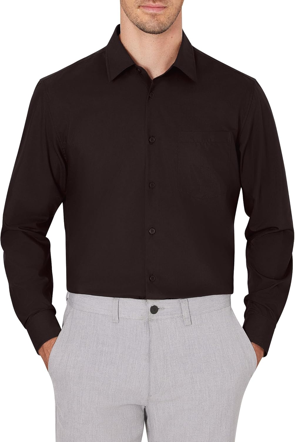 Men's Dress Shirts Wrinkle Free Long Sleeve Formal Shirt Solid Button Down Shirt - Picture 120 of 126