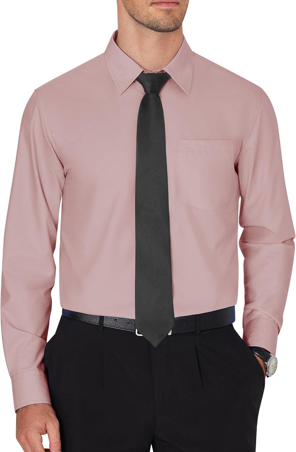 Men's Dress Shirts Wrinkle Free Long Sleeve Formal Shirt Solid Button Down Shirt - Picture 121 of 126