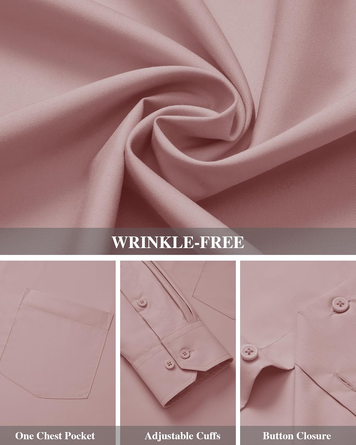 Men's Dress Shirts Wrinkle Free Long Sleeve Formal Shirt Solid Button Down Shirt - Picture 124 of 126