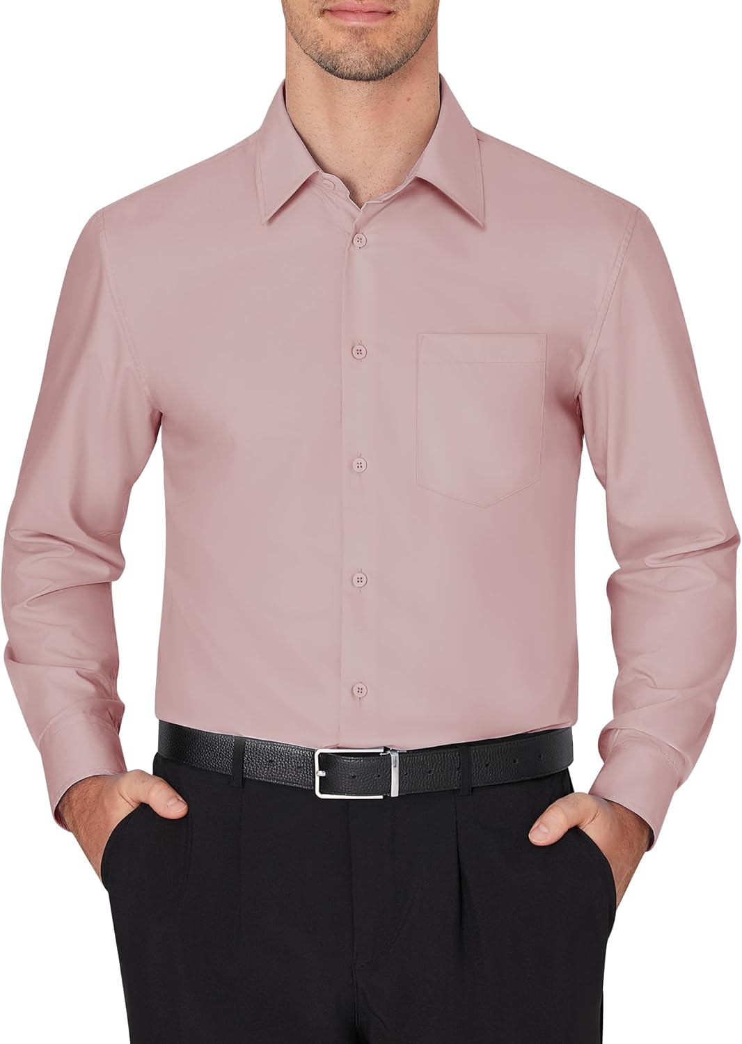 Men's Dress Shirts Wrinkle Free Long Sleeve Formal Shirt Solid Button Down Shirt - Picture 126 of 126