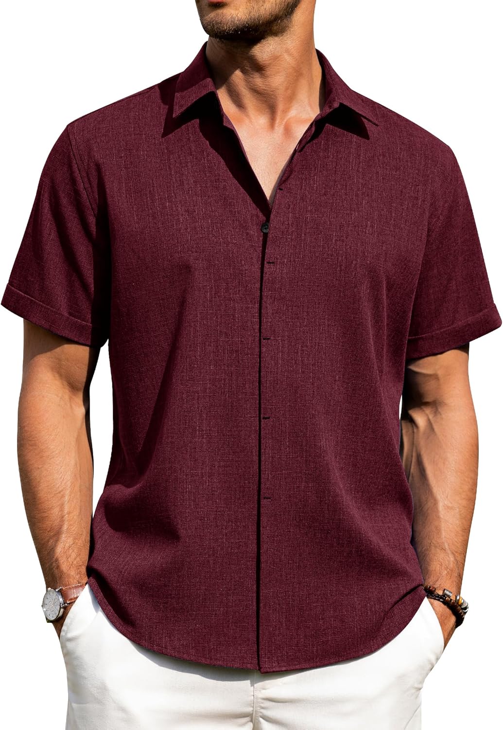 Men's Cotton Linen Short Sleeve Shirts Casual Button Down Shirt for Men Tops - Picture 30 of 124