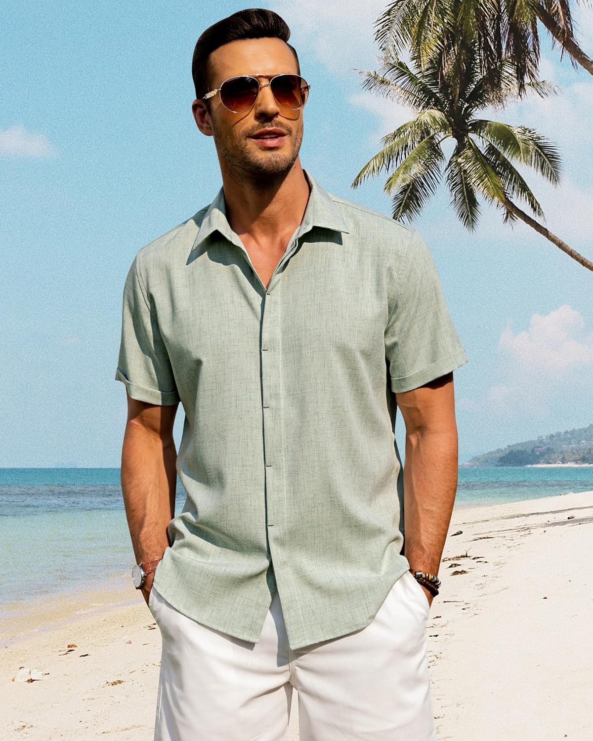 Men's Cotton Linen Short Sleeve Shirts Casual Button Down Shirt for Men Tops - Picture 27 of 124