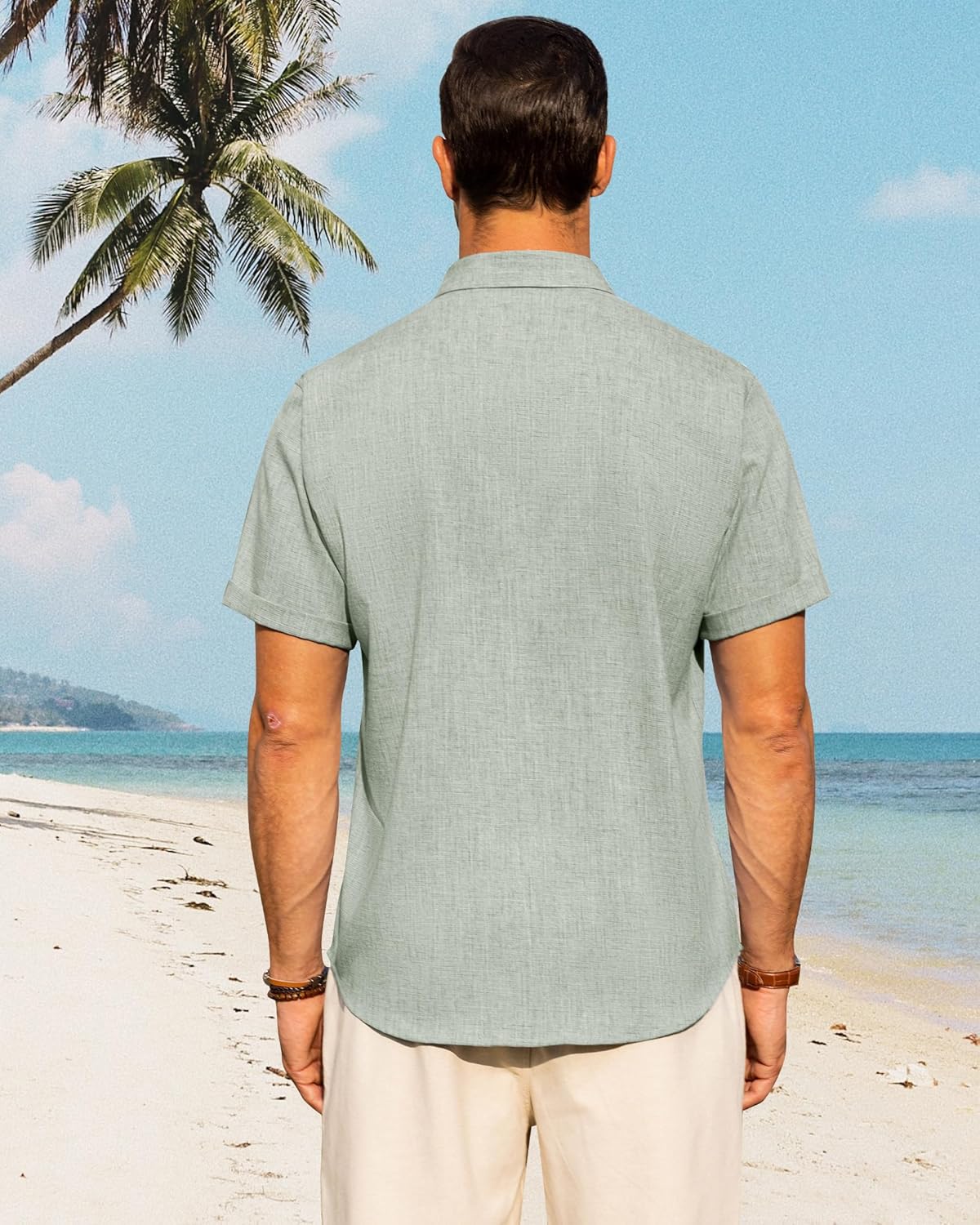 Men's Cotton Linen Short Sleeve Shirts Casual Button Down Shirt for Men Tops - Picture 28 of 124