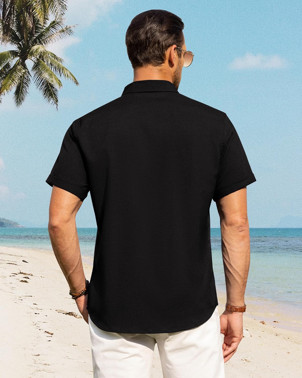 Men's Cotton Linen Short Sleeve Shirts Casual Button Down Shirt for Men Tops - Picture 38 of 124