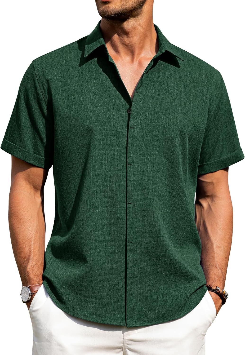 Men's Cotton Linen Short Sleeve Shirts Casual Button Down Shirt for Men Tops - Picture 40 of 124