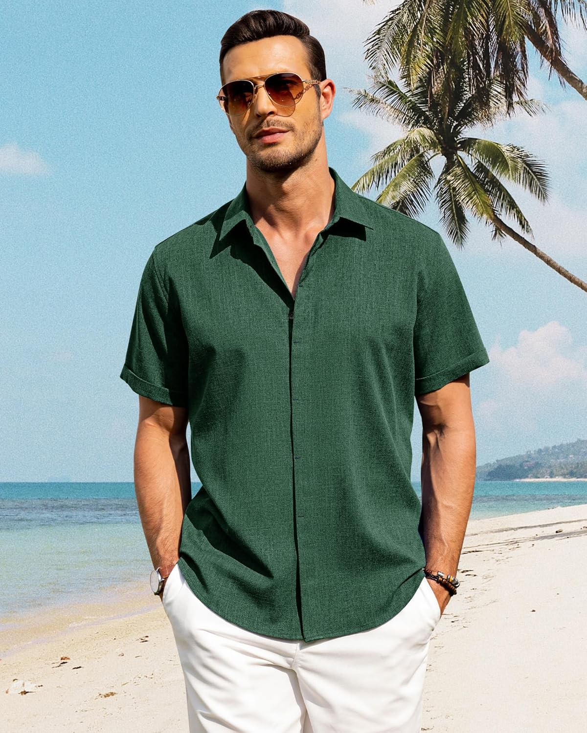 Men's Cotton Linen Short Sleeve Shirts Casual Button Down Shirt for Men Tops - Picture 41 of 124