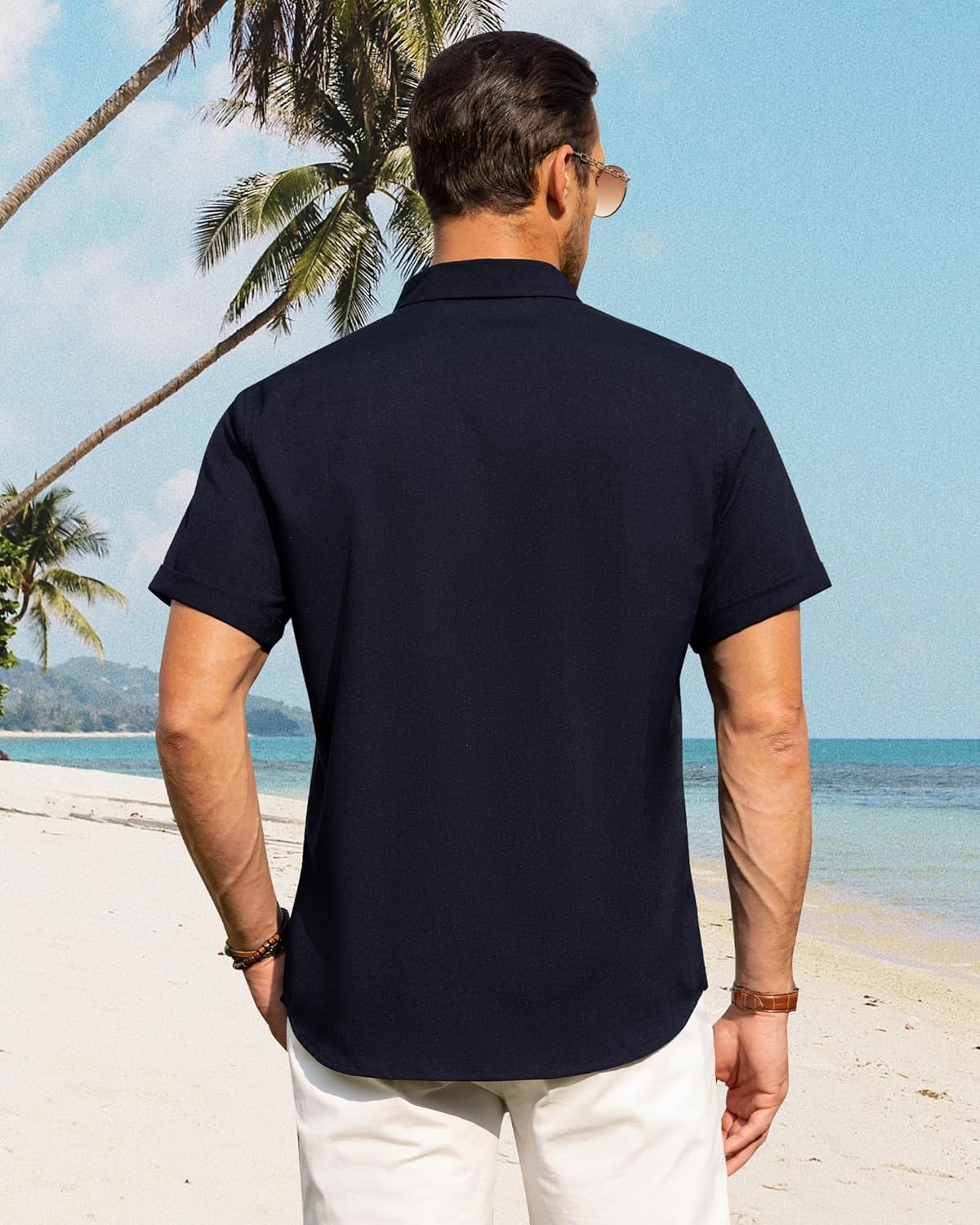 Men's Cotton Linen Short Sleeve Shirts Casual Button Down Shirt for Men Tops - Picture 58 of 124