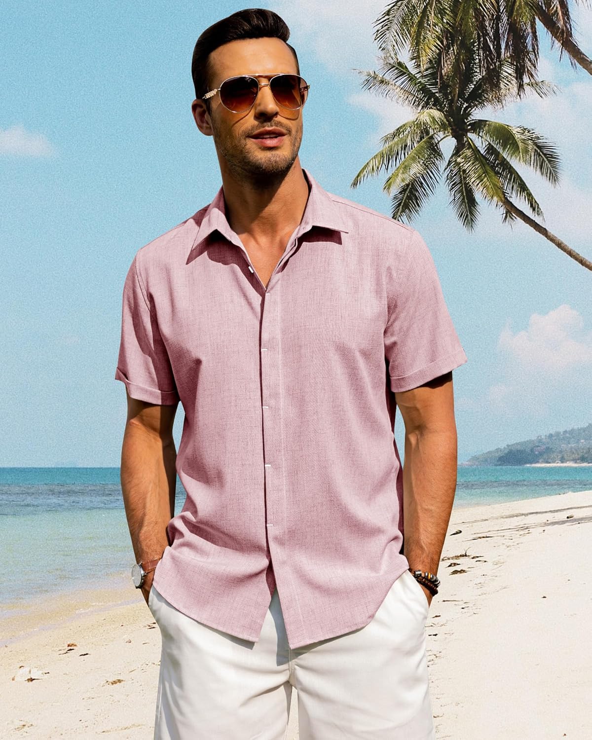 Men's Cotton Linen Short Sleeve Shirts Casual Button Down Shirt for Men Tops - Picture 62 of 124