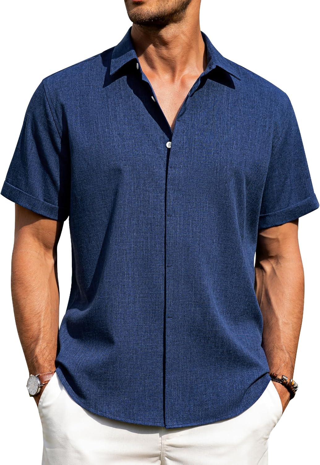 Men's Cotton Linen Short Sleeve Shirts Casual Button Down Shirt for Men Tops - Picture 65 of 124