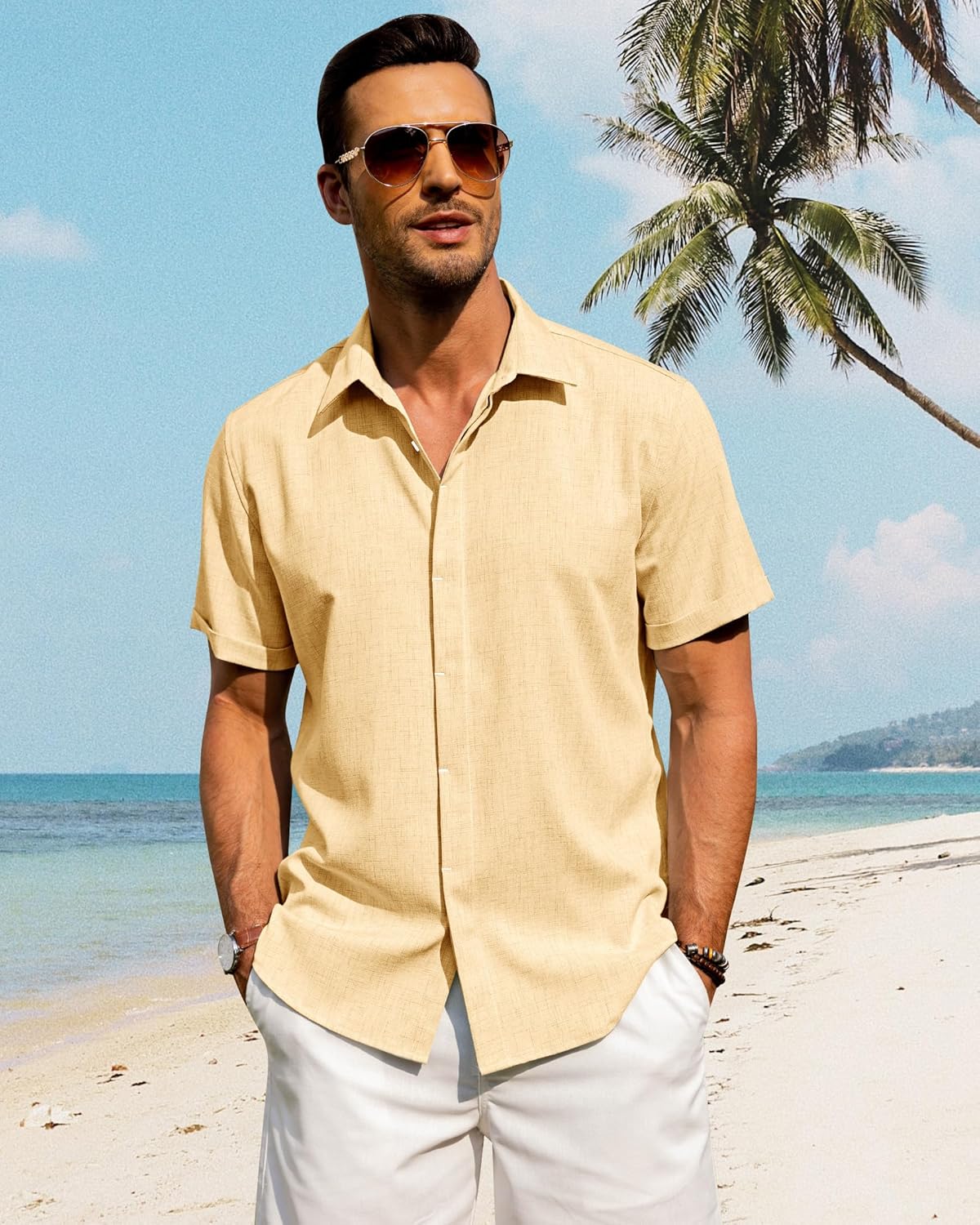 Men's Cotton Linen Short Sleeve Shirts Casual Button Down Shirt for Men Tops - Picture 72 of 124
