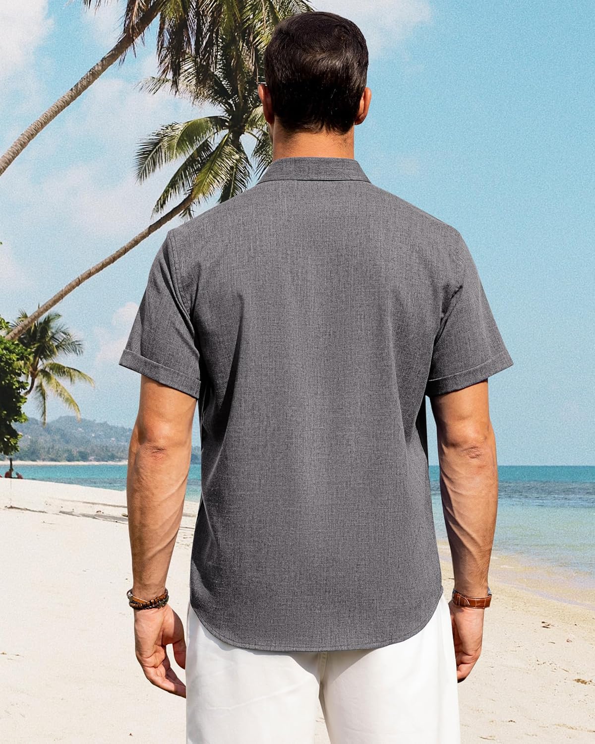 Men's Cotton Linen Short Sleeve Shirts Casual Button Down Shirt for Men Tops - Picture 78 of 124