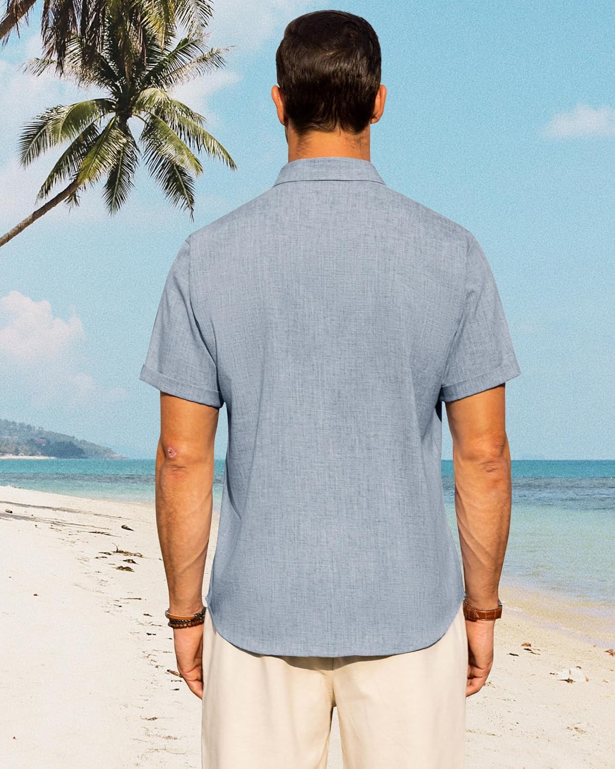 Men's Cotton Linen Short Sleeve Shirts Casual Button Down Shirt for Men Tops - Picture 88 of 124
