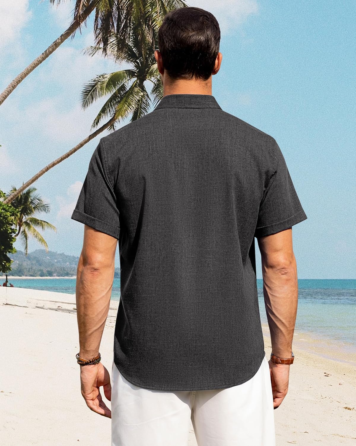 Men's Cotton Linen Short Sleeve Shirts Casual Button Down Shirt for Men Tops - Picture 93 of 124
