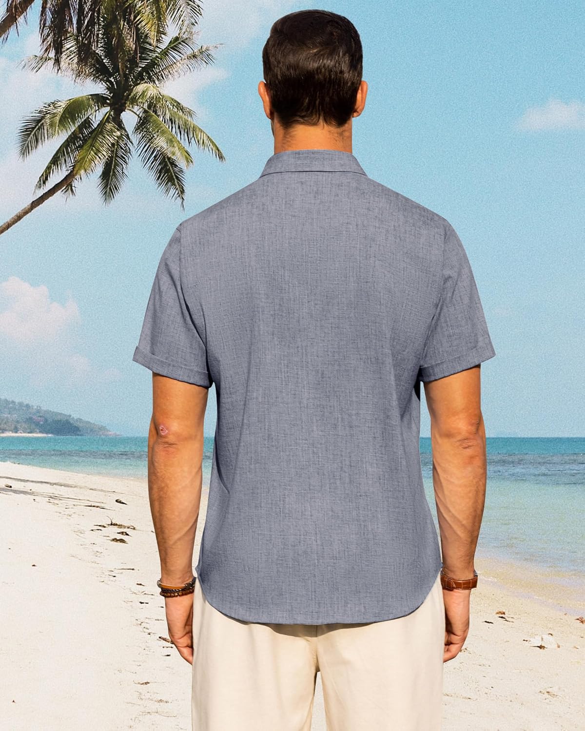 Men's Cotton Linen Short Sleeve Shirts Casual Button Down Shirt for Men Tops - Picture 98 of 124
