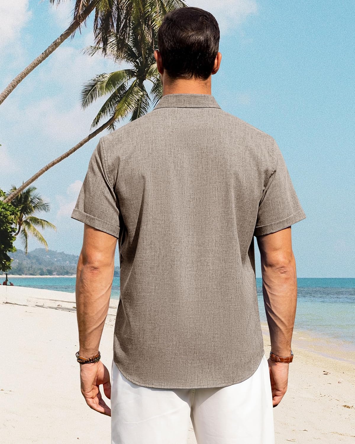 Men's Cotton Linen Short Sleeve Shirts Casual Button Down Shirt for Men Tops - Picture 103 of 124