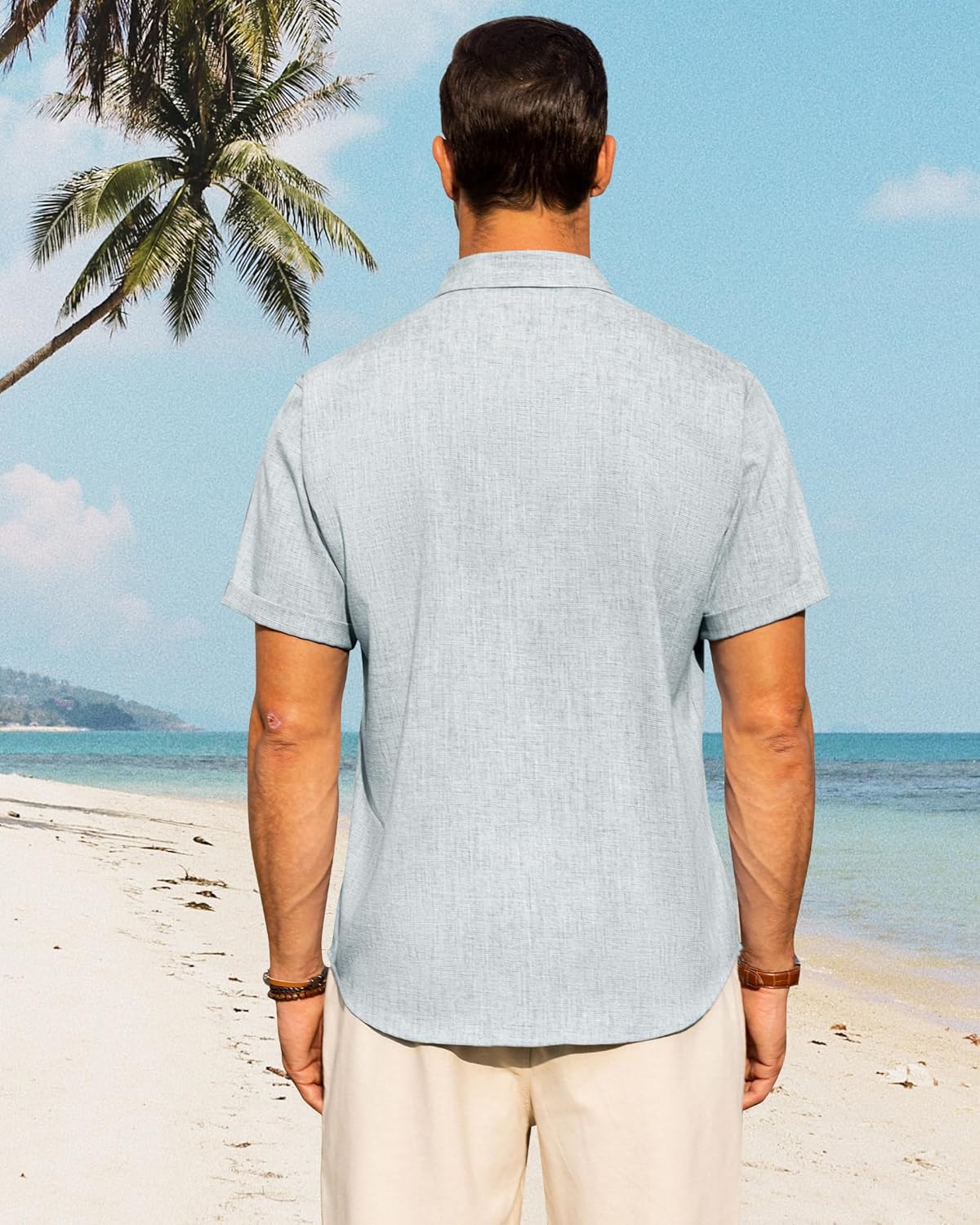 Men's Cotton Linen Short Sleeve Shirts Casual Button Down Shirt for Men Tops - Picture 108 of 124