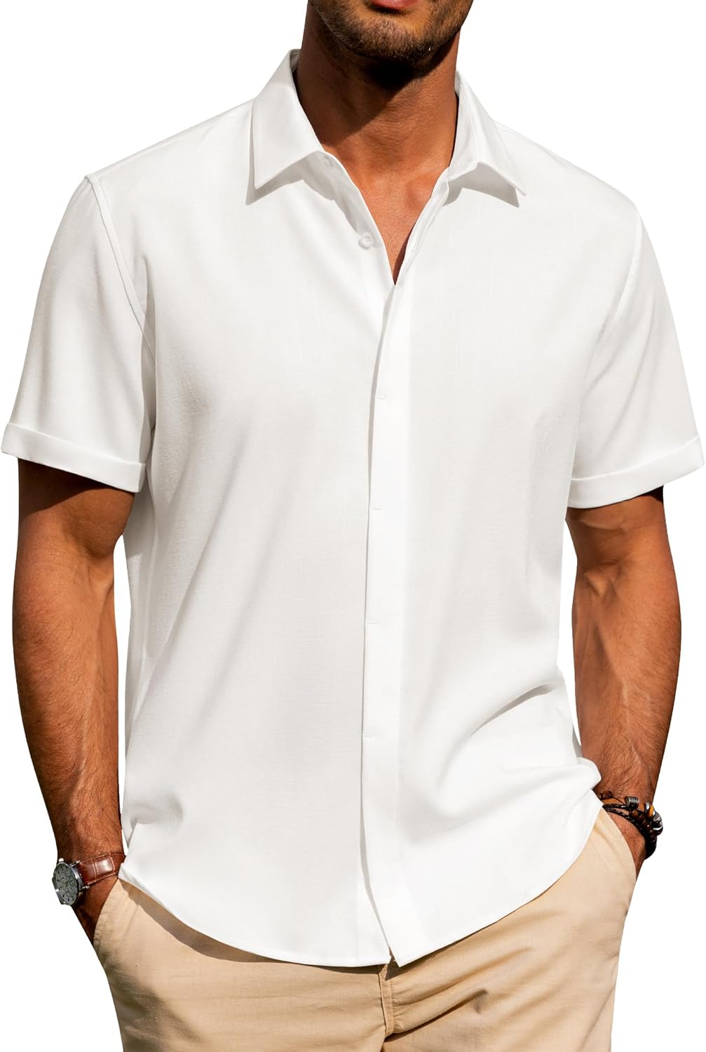 Men's Cotton Linen Short Sleeve Shirts Casual Button Down Shirt for Men Tops - Picture 110 of 124