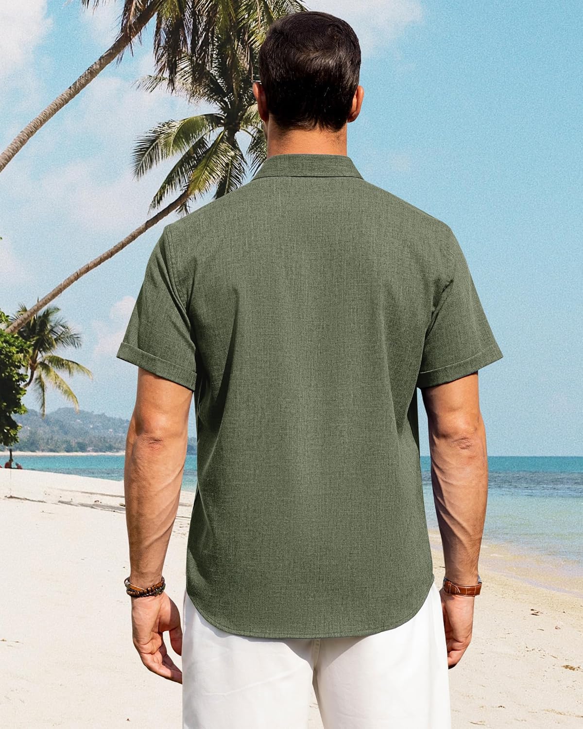 Men's Cotton Linen Short Sleeve Shirts Casual Button Down Shirt for Men Tops - Picture 118 of 124