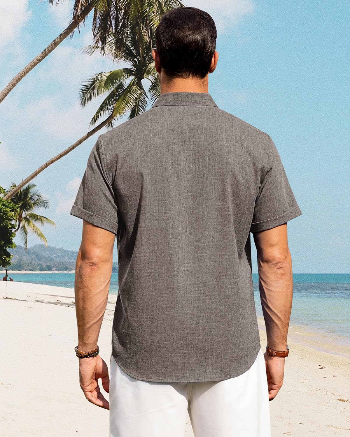 Men's Cotton Linen Short Sleeve Shirts Casual Button Down Shirt for Men Tops - Picture 123 of 124