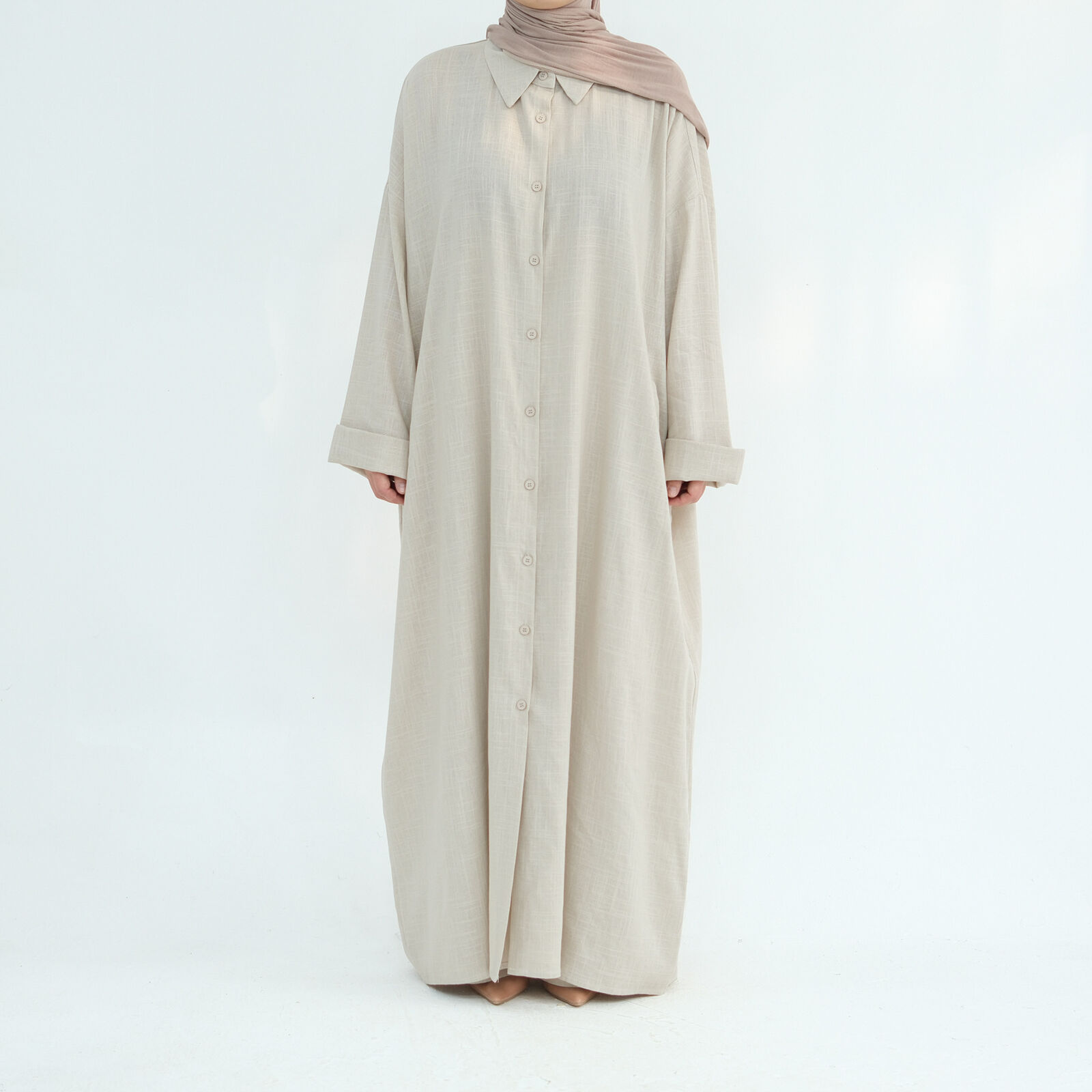 Two Piece Women Shirt Buttons Dress Wide Leg Pants Set Muslim Outfits Islamic - Picture 22 of 23