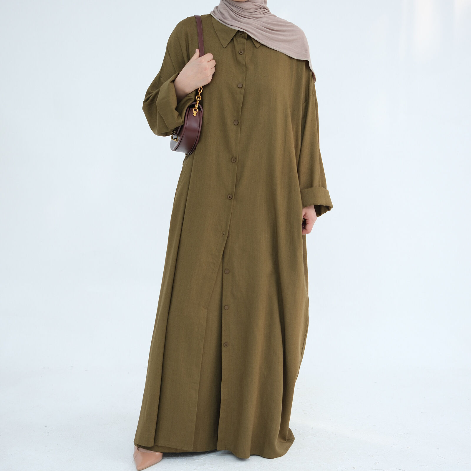 Two Piece Women Shirt Buttons Dress Wide Leg Pants Set Muslim Outfits Islamic - Picture 23 of 23
